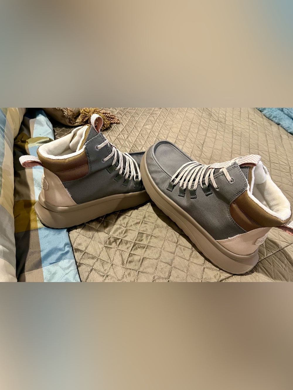 Hey Dude women’s Gray, gold and khaki High-Top Boots - Picture 6 of 11
